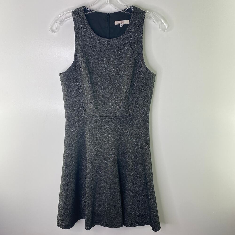 Trina Turk Knit Dress Black & Silver SMALL Sleeveless Skater Lined Swingy